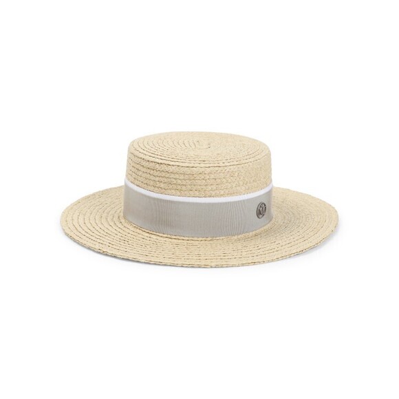 Maison Michel Woven Raffia Hat With Light Beige Fabric Band - NWT